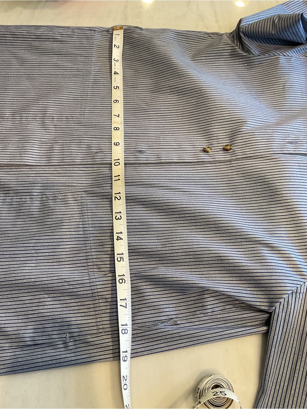 Lafayette 148 New York Light Blue Shirt dress with Navy and metallic Pinstripes - Picture 6 of 7